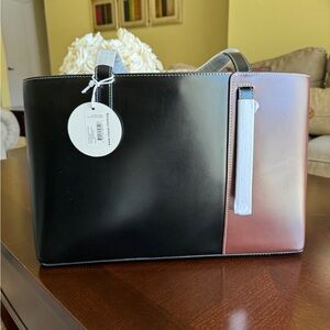 STAUD Two-Tone Leather Tote Bag NWT